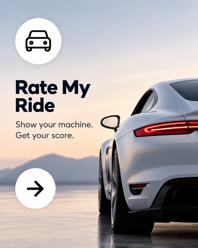 Rate My Ride card with logo, title, and arrow